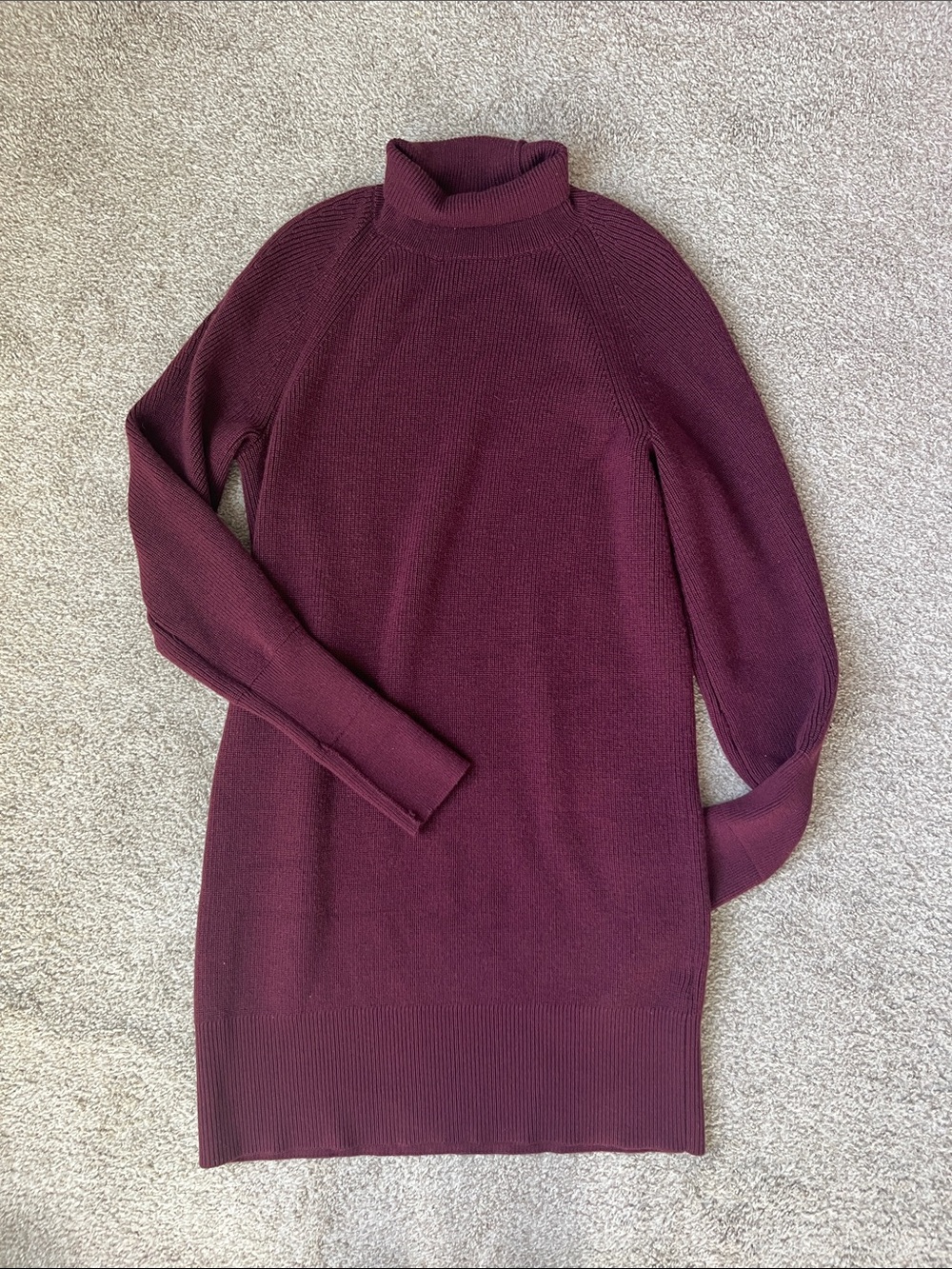 100% Merino Wool Banana Republic Burgundy Ribbed Turtleneck Sweater Dress